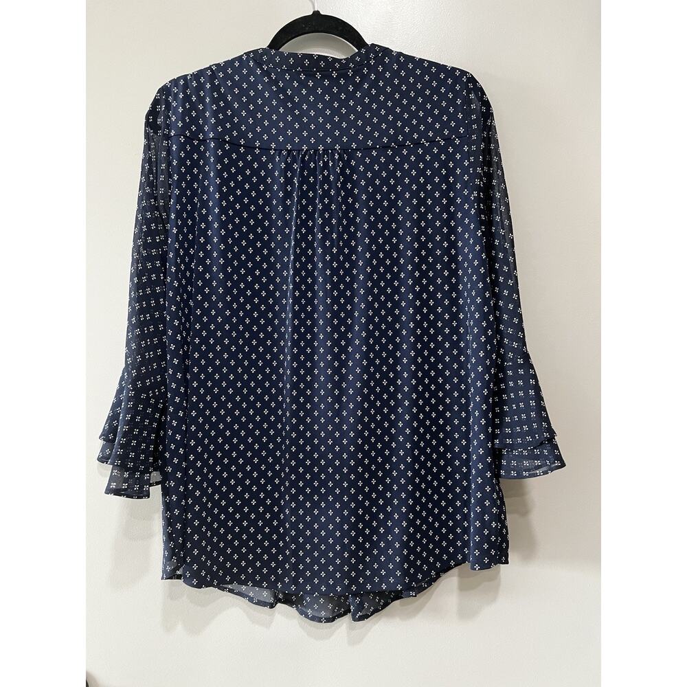 Women's Blue Flowy pintuck Flowy Blouse Tunic Ruffle bell sleeves feminine - L - Picture 4 of 10